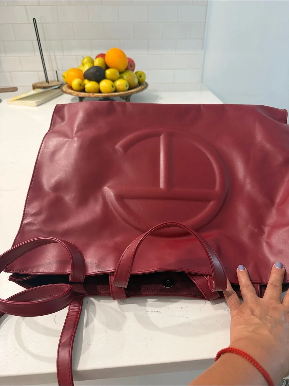 Telfar Large Embossed T Logo Tote - Burgundy